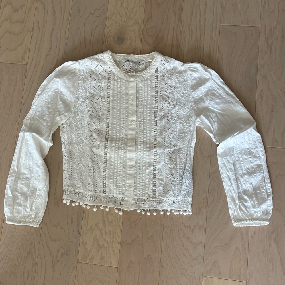 Zara Cream Lace Detail Top